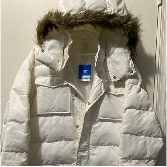 Adidas Puffer Parka Faux Fur Trimmed Hood removable Insulated coat Jacket NWT - Picture 3 of 4